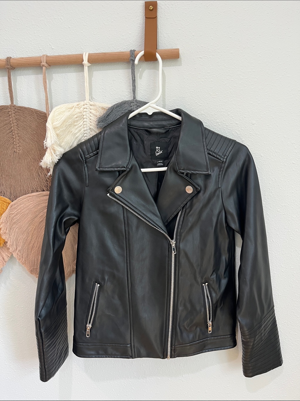 Art Class Black Faux Leather Moto Jacket With Quilted Sleeves